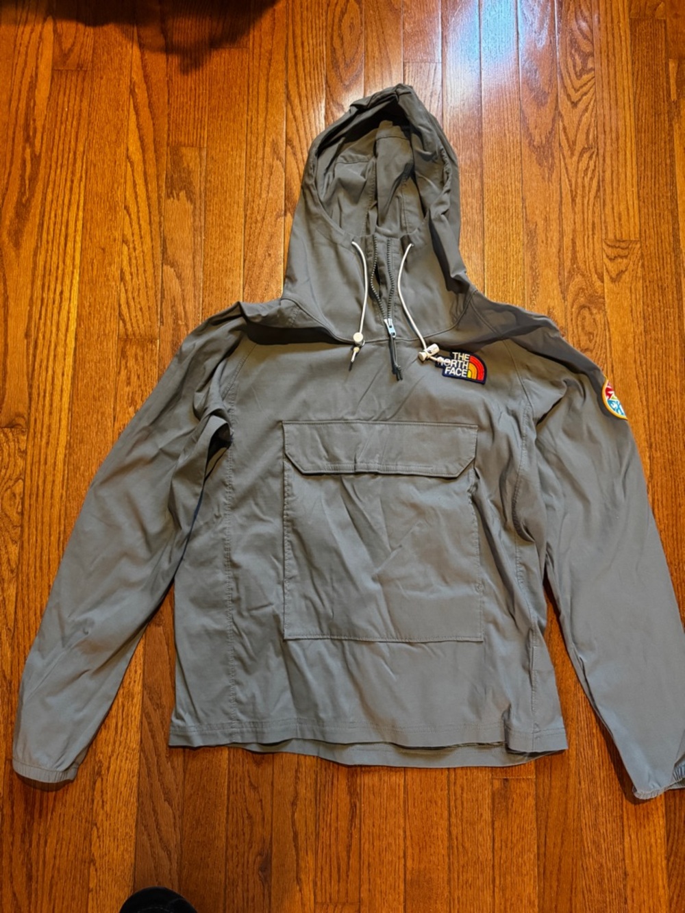 The North Face Olive Gray Hooded Pullover with Rainbow Logo